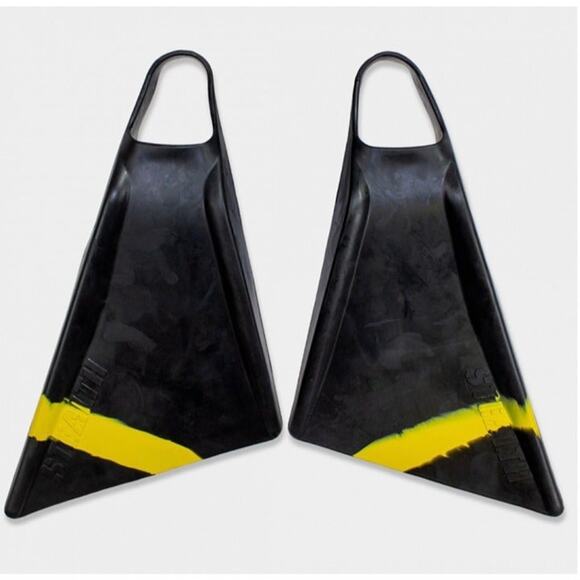 NWOB S1 Pinnacle Black/Yellow Austrian Swim Flippers Body Board Fins Snorkeling